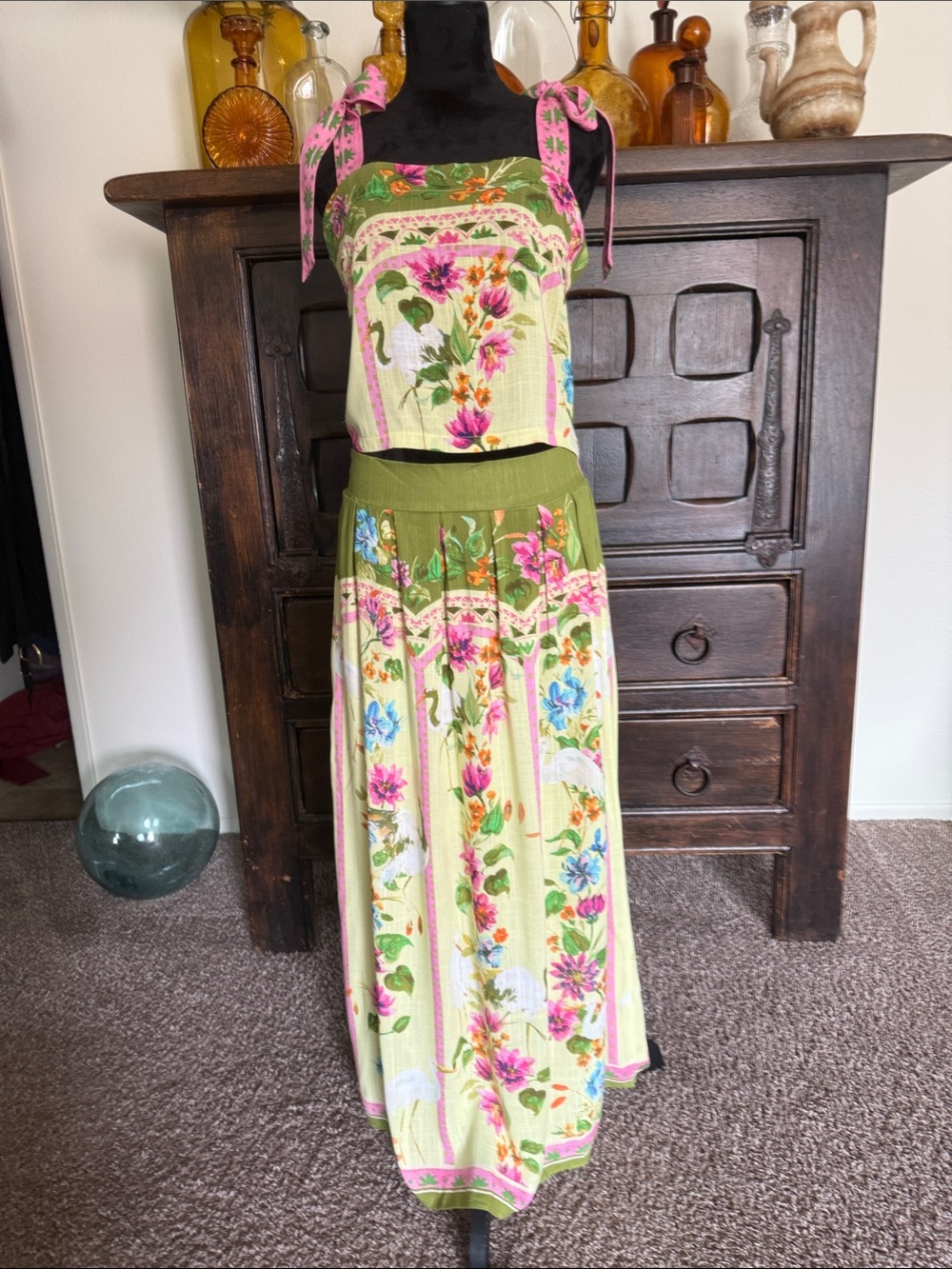 NWT Rose & Olive Pink and Green Floral Two-Piece Set